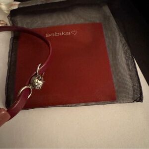 Sabika Burgundy Leather Bracelet with Crystal Accent